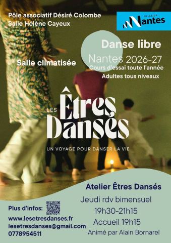 Affiche : Les Êtres Dansés - Danse libre et intuitive, Pôle associatif Désiré Colombe, 5 nov.
