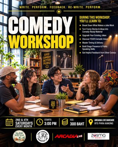 Poster: Comedy Workshop with The Comedy Laughter Lab, Arcadia Barcade @ Bangkok 2049, Nov 14