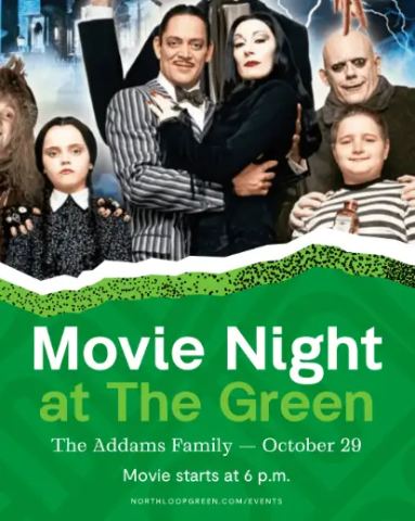 Poster: Movie Night at The Green, North Loop Green, Oct 29