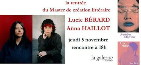 Affiche : Rencontre Lucie Bérard et Anna Haillot, La Galerne, 5 nov.
