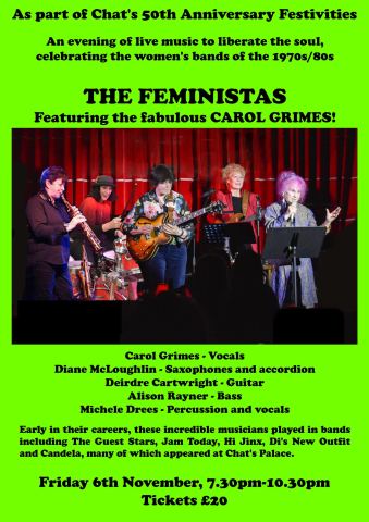 Poster: The Feministas: Featuring the Fabulous Carol Grimes, Chats Palace, Nov 6