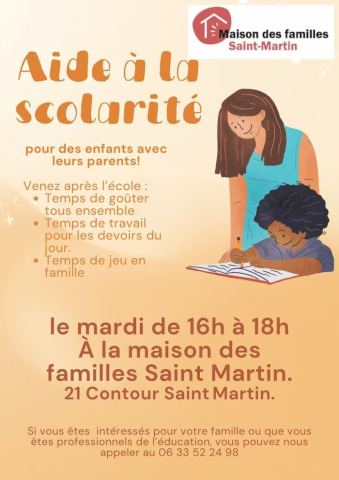 Affiche : Aide à la scolarité, maison des familles Saint Martin, 3 nov.