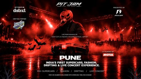 Poster: Halloween x Supercars x Drifting x EDM - PITJAM, Mahalakshmi Lawns, Oct 31