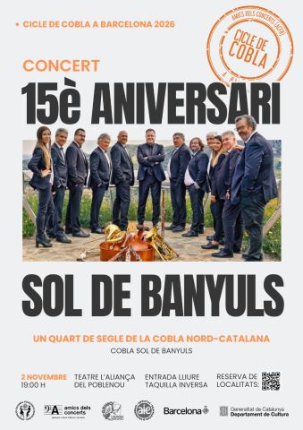 Cartel: Concert "15è Aniversari Cobla Sol de Banyuls", Antic Teatre, 2 nov