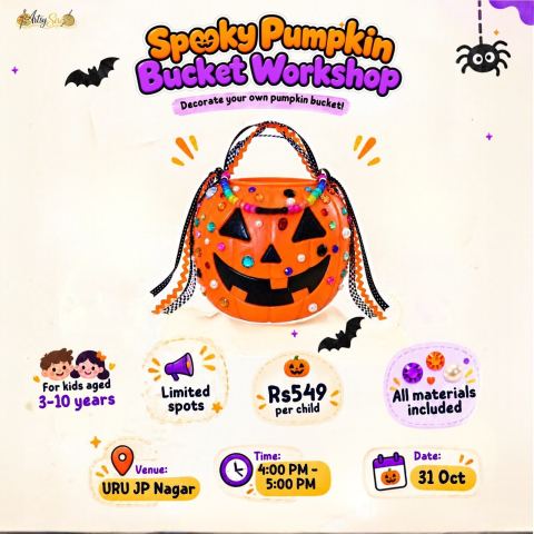 Poster: Spooky Pumpkin Bucket Workshop, URU - JP Nagar, Oct 31