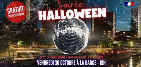 Poster: 🎃 Soirée Halloween à la Barge vendredi 30 octobre, Barge du Crous de Paris, Quai François Mauriac, Port de la Gare, Oct 30