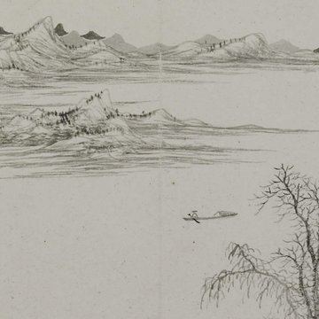 Plakat: Auf ruhigen Flüssen der turbulenten Welt entfliehen. Fischer und einsame Boote in der Malerei Chinas, Humboldt Forum, 30. Sept.