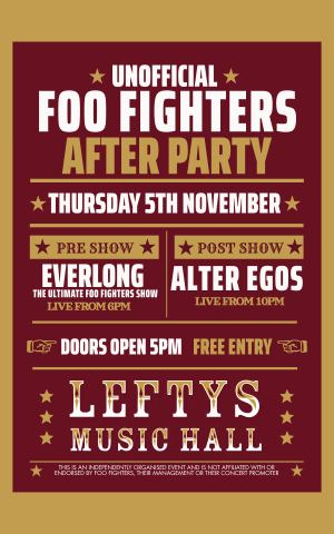 Poster: Unofficial Foo Fighters After Party, Lefty's Music Hall, Nov 5