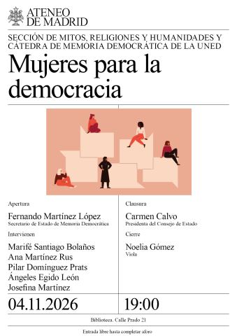 Cartel: Mujeres para la democracia, Ateneo Científico, Literario y Artístico de Madrid, 4 nov