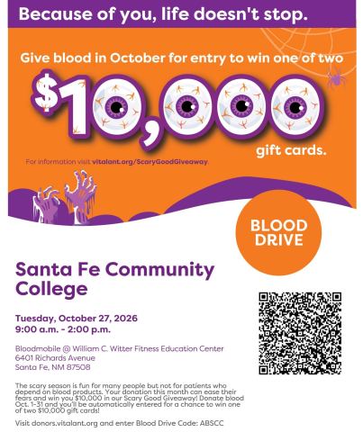 Poster: Blood Drive, Santa Fe Community College, Oct 27