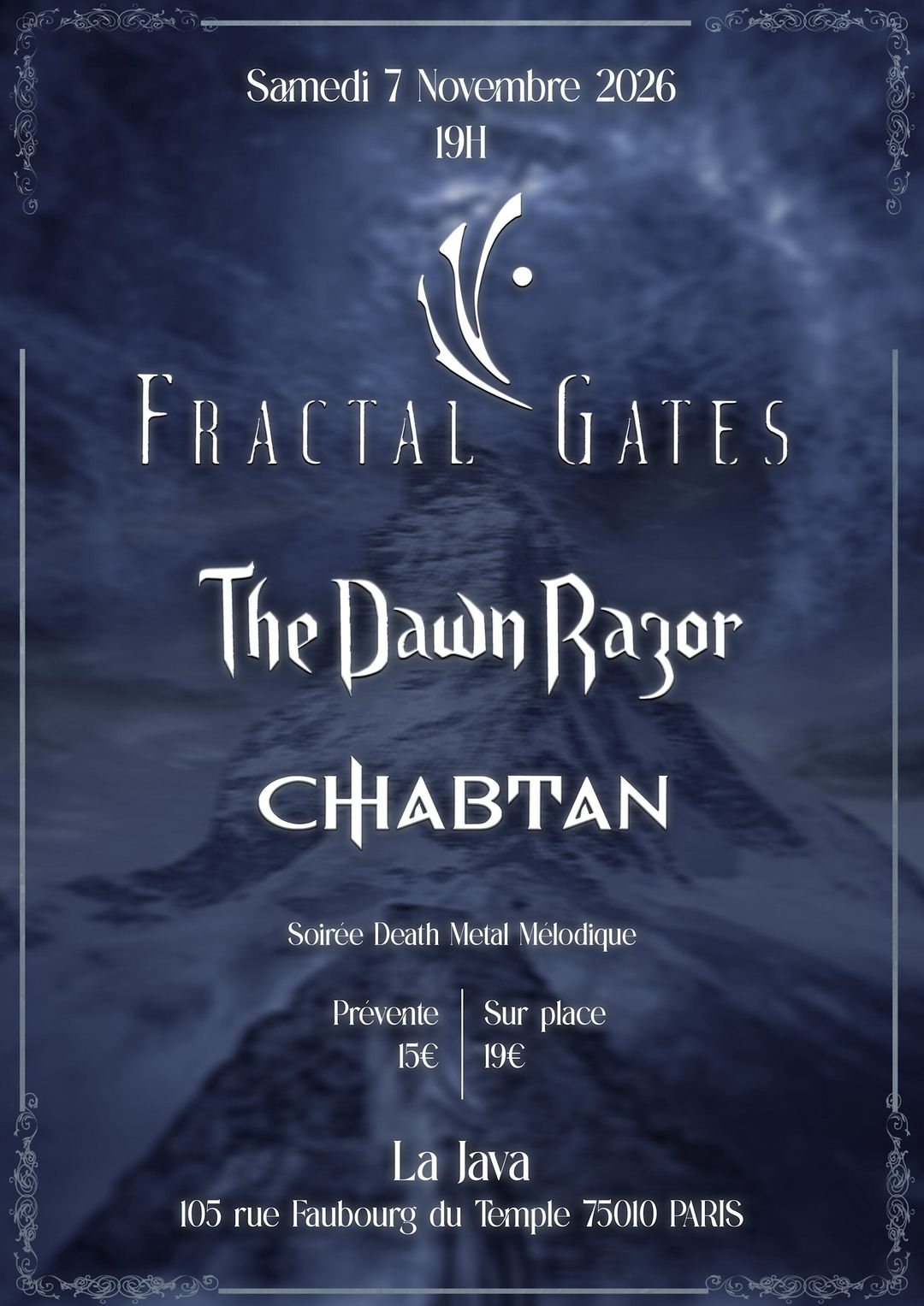 Affiche : FRACTAL GATES - THE DAWN RAZOR - CHABTAN - La Java Paris