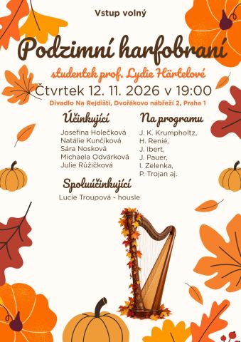 Plakát: Podzimní harfobraní, Divadlo Na Rejdišti, 12. 11.