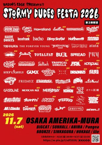ポスター：RAZORS EDGE presents STORMY DUDES FESTA 2026, BIGCAT, 11月7日