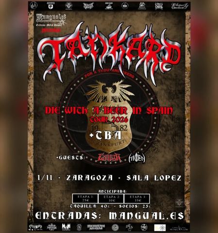Poster: TANKARD + tba + Exodia + Hidden, Sala López, Nov 1
