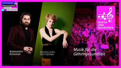 Plakat: Noten & Neuronen II – Musik für die Gehirngesundheit mit Mitgliedern des BRSO, Bergson Kunstkraftwerk, 8. Nov.