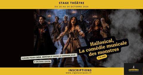 Affiche : Stage 7-10 ans : Hallosical, la comédie musicale des monstres – Du 26 au 30 octobre 2026, Zigotastiques Le QG, 28 oct.