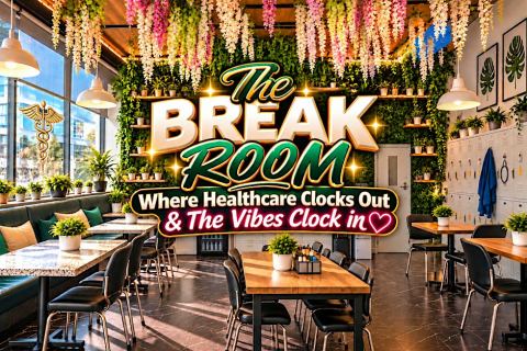 Poster: THE BREAK ROOM | LA's Healthcare Professionals Friday Night Social, Sunset RoofTop, Nov 6
