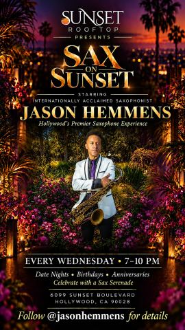 Poster: Jason Hemmens Presents: SAX ON SUNSET, Sunset RoofTop, Oct 28