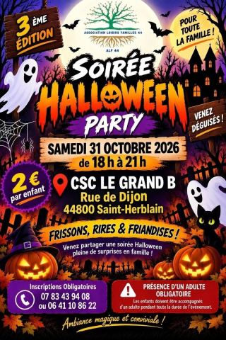 Affiche : Soirée Halloween au CSC Le Grand B, Centre socioculturel le Grand B, 31 oct.