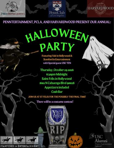 Poster: Annual Penntertainment and Harvardwood Halloween Party with PCLA,YIH, & SIE, St Felix Hollywood, Oct 29