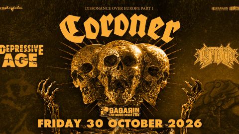 Αφίσα: Coroner +Depressive Age +Cryptic Shift, Gagarin 205, 30 Οκτ