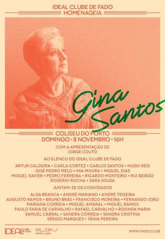 Cartaz: Homenagem a Gina Santos Concerto de Fado, Coliseu Porto Ageas, 8/11