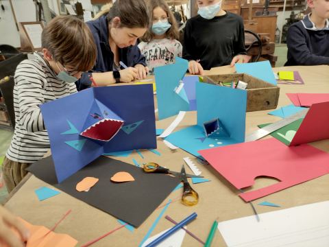 Affiche : Apprends à fabriquer des cartes pop-up, Musée-atelier de l'imprimerie de Nantes, 29 oct.