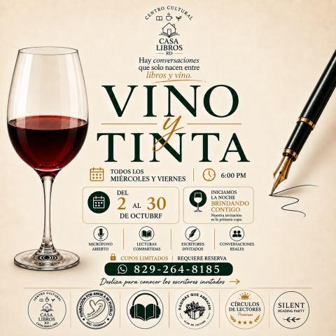 Poster: Vino & Tinta · 28 octubre, Centro Cultural Casa Libros, Oct 28