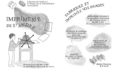 Poster: Une imprimerie à Saint-André - Groupe des affichistes de la bibliothèque, Bibliothèque Saint-André, Feb 6