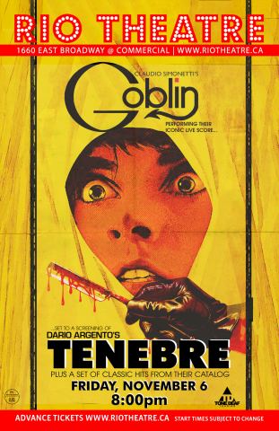 Poster: Claudio Simonetti's Goblin Performs TENEBRE, Rio Theatre, Nov 6