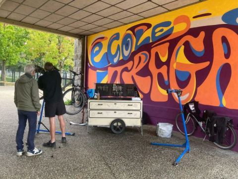 Poster: Atelier mobile participatif d'auto-réparation de vélo, Cour de l'école Trégain, Nov 6