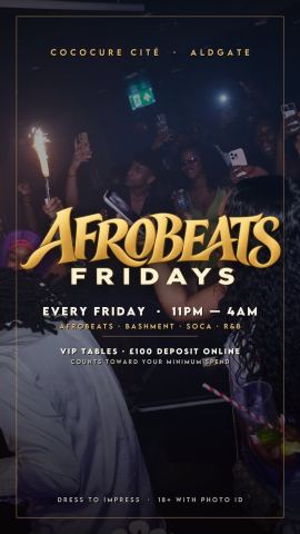 Poster: Cité – Afrobeats Fridays | DJ Suukz, DJ Sean, DJ Jabsta, DJ Fizz, Cite Aldgate, Oct 30