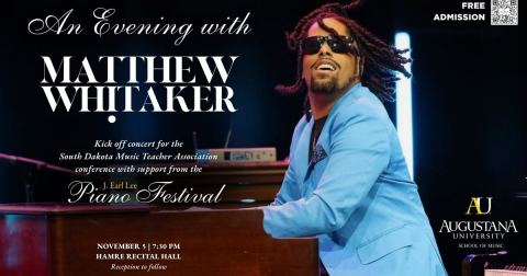 Poster: Evening with Matthew Whitaker, Hamre Recital Hall (Augustana University), Nov 5