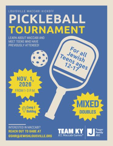 Poster: JCC Maccabi Games Pickleball Tournament, Camp J, Nov 1