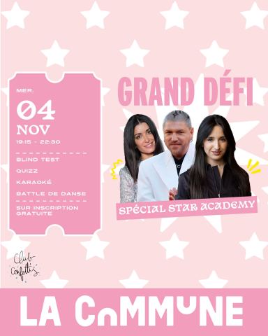 Affiche : Grand Défi – Blind test & karaoké à Lyon, La Commune, 4 nov.