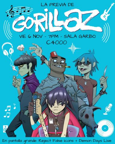 Cartel: Serie B presenta: Doble tanda Gorillaz Warm Up, Sala Garbo, 6 nov