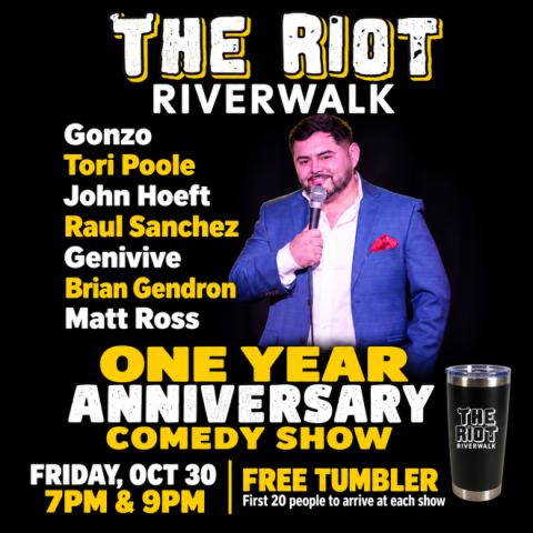 Poster: Friday Night Early Standup Comedy Showcase, The Riot Riverwalk, Oct 30