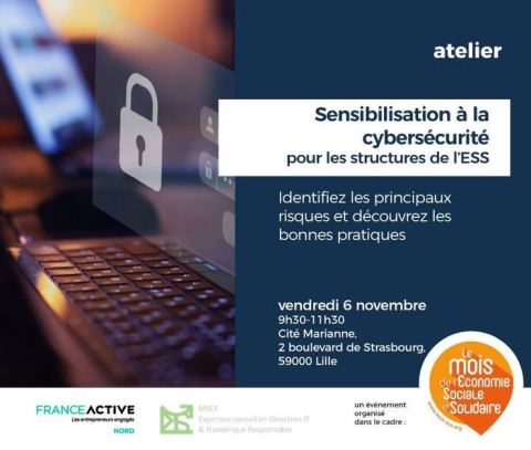 Affiche : Cybersécurité et ESS : comment protéger votre structure des risques numériques ? | 6 novembre, Cité Marianne, 6 nov.