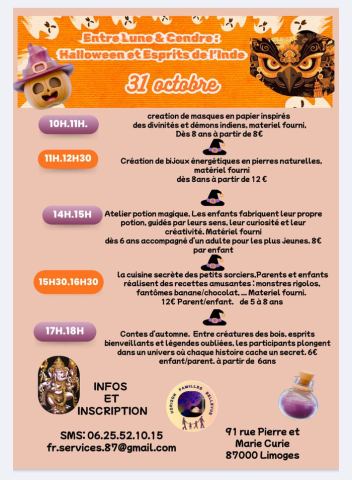 Poster: Entre lune et cendres: Halloween et  Esprits de l'Inde, Familles rurales services, Oct 31
