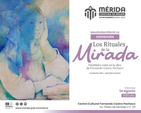Cartel: Los Rituales de la Mirada: vitalidad y color en la obra de Fernando Castro Pacheco, Centro Cultural Fernando Castro Pacheco, 14 ago