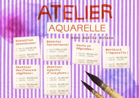 Affiche : ATELIERS AQUARELLE 2026/2027, Les Yvette, 3 nov.