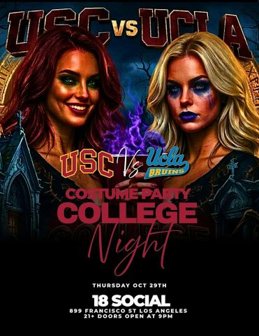Poster: UCLA VS USC PRE HALLOWEEN PARTY, 18 social lounge, Oct 29