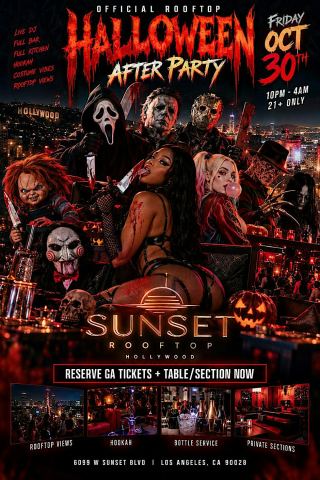 Poster: Hollywood Halloween Rooftop After Party | Sunset Rooftop | October 30th, Sunset RoofTop, Oct 30