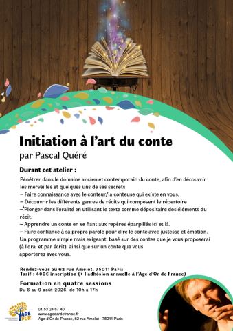 Affiche : Stage "L’aisance du conteur et les dimensions clownesques du conte" par Ralph Nataf, Age d'Or de France, 2 nov.