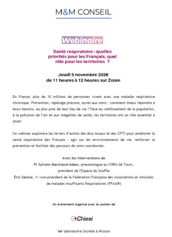 Affiche : Webinaire "Santé respiratoire : quelles priorités pour les Français, quel rôle pour les territoires ?", Maison de la Chimie, 5 nov.