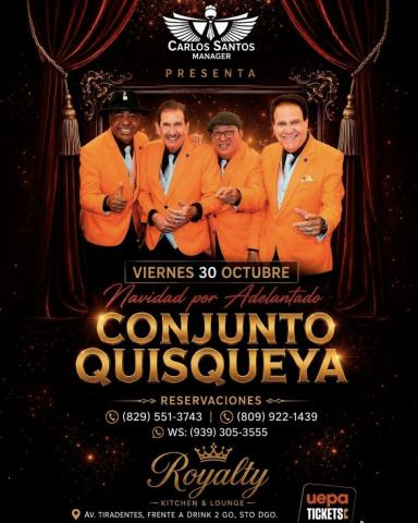 Cartel: Navidad por adelantado con El Conjunto Quisqueya, Royalty Kitchen & Lounge, 30 oct