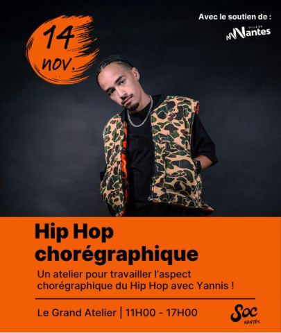 Affiche : Atelier Hip-Hop Chorégraphique, Grand Atelier - Maison de Quartier Madeleine Champ-de-Mars, 14 nov.